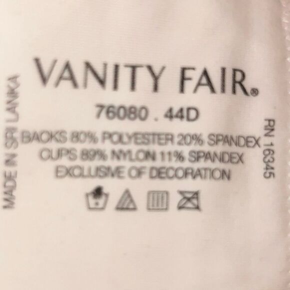 Plus Size Vanity Fair White Lace Bra Size 44D - Picture 3 of 4